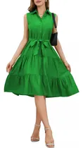 Comprar Vestido  Con Botones Con  Cintura Ajustable Y Cuello Solapa