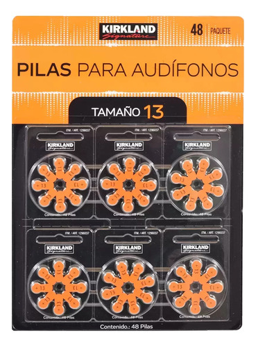 Pilas Tamaño 13 Para Aparatos Auditivos 48 Piezas Naranja Ks