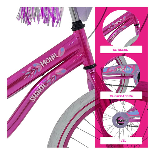 Bicicleta Infantil Monk Shaini Rodada 20 Para Niñas Color Rosa