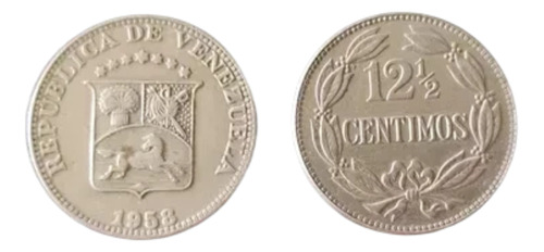 2 Lochas 12 1/2 Céntimos 1958 Venezuela Alto Grado Monedas