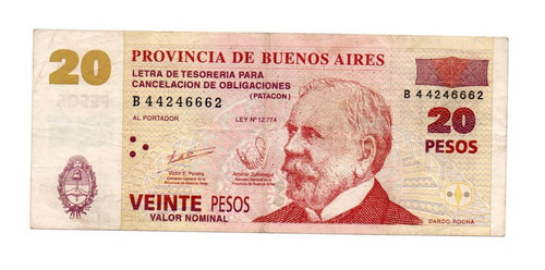 Bono Emergencia Buenos Aires 20 Pesos Patacones Año 2002