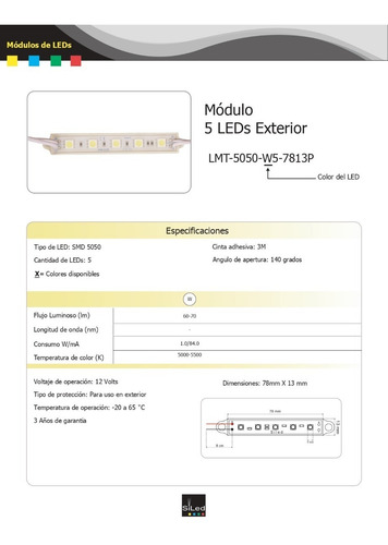 Modulo De 5 Leds Smd 5050 Blanco Exterior Lmt-5050-w5-7813p