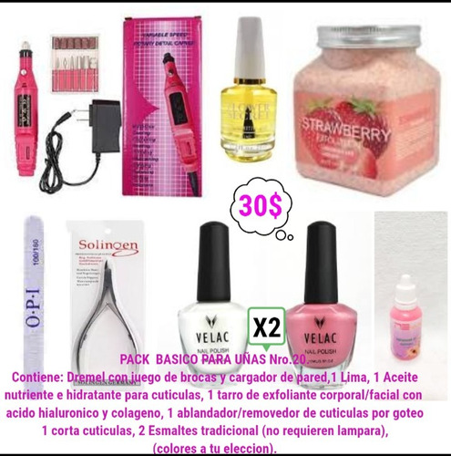 Pack Básico Para Uñas Nro.20 C/dremel Y Esmalte Tradicional