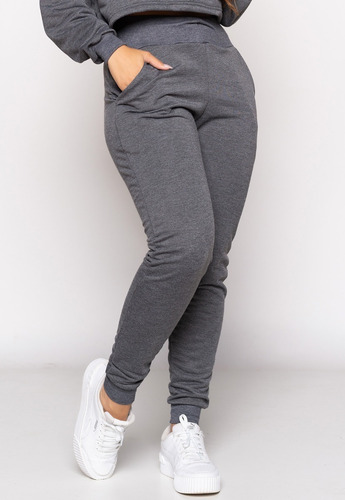 Imagem 2 de 9 de Calça Jogger Moletinho Feminina Com Bolso Casual Slim Treino