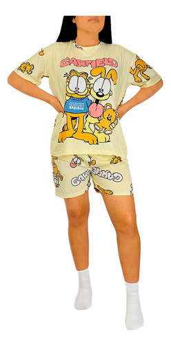 Pijama Garfield Personajes Dama Pantalón, Short Y Calcetas