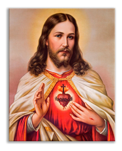 Cuadro Jesús Sagrado Corazón Jesucristo Algodón M2 75 Cm