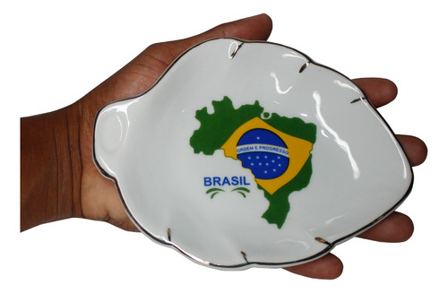 Travessa De Folha Em Cerâmica Mapa Do Brasil 173g 16cm 