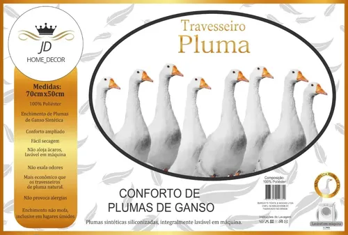 Kit 02 Travesseiros Antialérgico Pluma De Ganso 70cm X 50cm Cor Branco