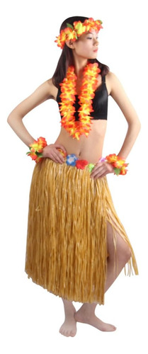 Set Mujer Hawaiian Luau Elástico Hierba Hula Falda 80cm, Dor