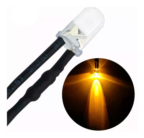 Led Diodo 5mm Amarillo Difuso 12v Con Cable De 20cm