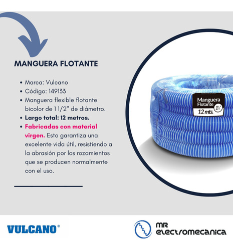 Kit Limpieza Vulcano: Manguera 12 Mts. + Barrefondo + Acople