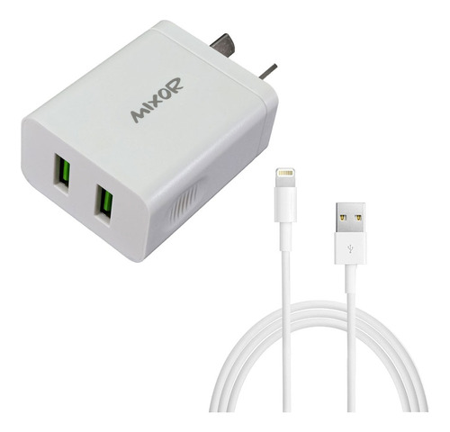 Cargador Carga Rápida Mixor 4,4a 2 Usb + Cable Lightning