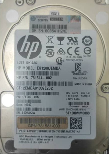 Discos Hp Server 1.2 Tb (2.5 ) 10k Sas (refurbished) (Usado)