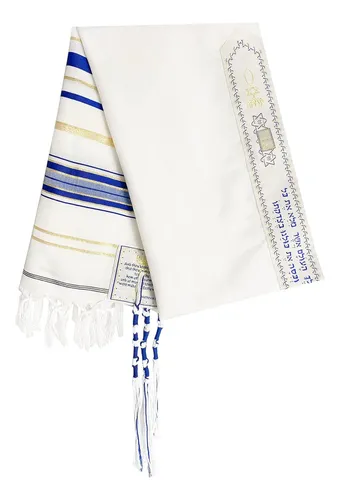 Talit De Oración Mercado Tierra Santa, Rectangular Azul Y...