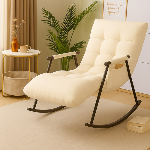 Espreguiçadeira Lazy White Arrow Cadeira Banco Poltrona Balanço Reclinável Jardim Piscina Sala Consultório Recepção Encosto Confortável Moderno Sofá Preguiçoso Descanso Ler Cor: Off White