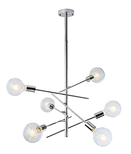 6 Luces Sputnik Lámpara De Plata, Mediados De Siglo Moderno