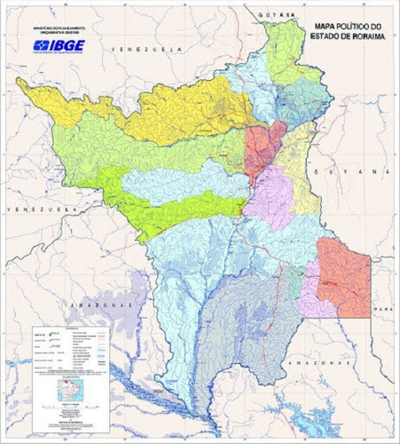 Mapa Geográfico Político Rodoviário Gigante Do Estado De Roraima - Na Região Norte Do Brasil - Dobrado Medindo 120x90 Cm - Turismo E Entregas - Equipe Multivendas