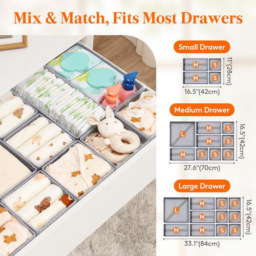 Organizador De Cajones Lifewit 12 Contenedores Almacenamient Gris Claro