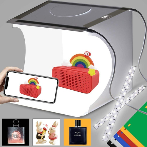 Estudio Fotográfico Caja De Luz 24x23cm (2 Led + 6 Fondos)
