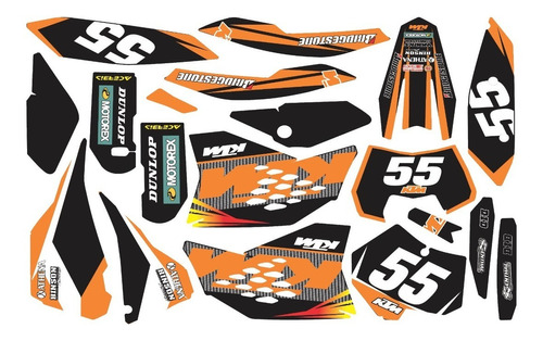 Adesivos Motocross Trilha Para Ktm Sx 125 525 07 À 09 15806 Cor Laranja-Preto