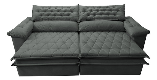 Sofá Retrátil e Reclinável Molas Ensacadas Cama inBox Botonê 2,12m Espuma Viscoelástico Suede Cinza