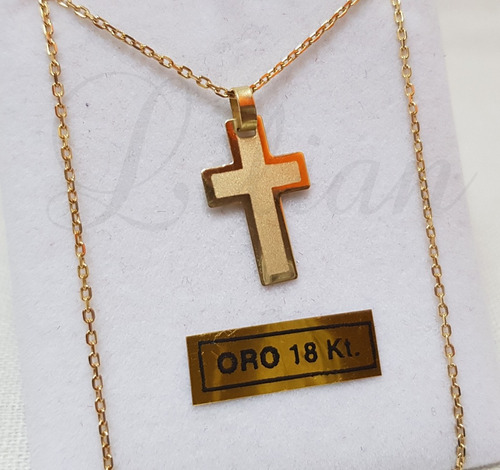 Cadena Hombre Y Cruz Oro 18k Facetada 50 Cm