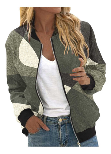Casaco Feminino R, Cardigã Estampado, Jaqueta Com Zíper, Lon