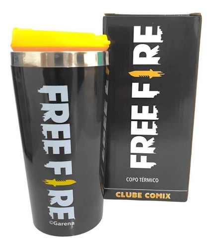 Copo Térmico Com Tampa Free-fire Geek Presente 450ml Cor Preto Villains