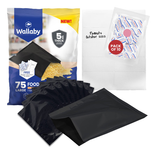 Wallaby - Paquete De 75 Bolsas Mylar De 1 Galon (5 Mil, 10 X