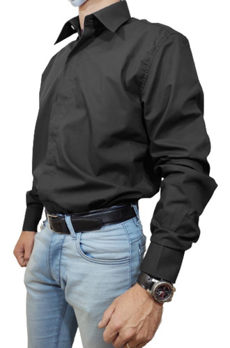 Imagen 1 de 1 de Camisa Vestir Corte Recto Carteron Ojales Para Gemelo