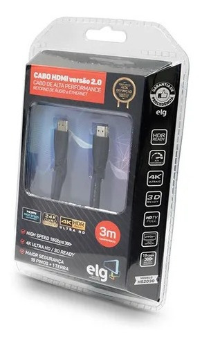 Imagem 3 de 7 de Kit 2 Cabo Hdmi High Speed 4k 3d 2.0 3mt Ultra Hd Hs2030 ELG
