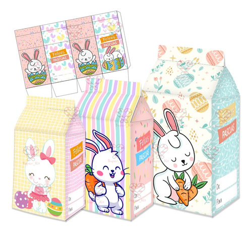 Kit Imprimible Cajitas Pascuas Milkbox Lecheras Editables