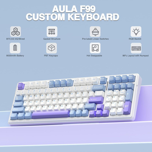 Teclado Mecánico Inalámbrico Aula F99 Bluetooth 5.0/2.4ghz