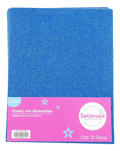 Foamy Tamaño Carta C/diamantina 10 Pzas Selanusa Color Azul Rey