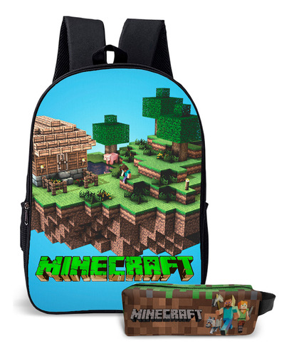 Escolar Infantil Menino Mochila E Estojo Gama Craft Cor Minecraft 06 Desenho Do Tecido Minecraft