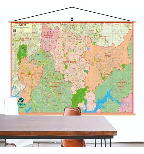 Mapa São Paulo Região Abc - Banner Moldura Laminado 120x90cm