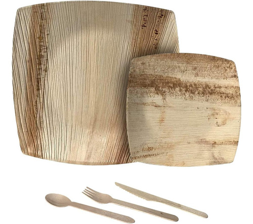 Set De Vajilla Areca Leaf 50 Piezas Quadrato