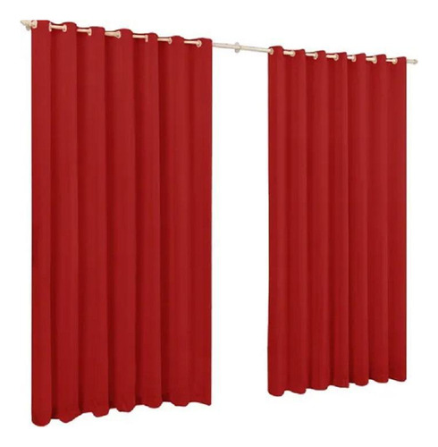 Cortina De Microfibra 3,00x2,50 Vermelho Ilhós Cromado