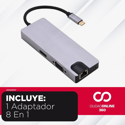 Adaptador Hub Usb C Macbook Hdmi + Vga + Sd + Pro 8 En 1 Air