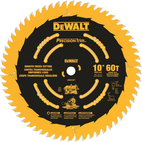 Hoja De Sierra Dewalt Dw3215pt De 10 Pulgadas Y 60 Dientes P