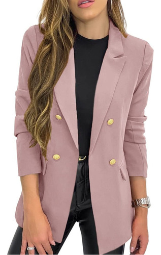 Saco Blazer Cuello Solapa Mujer Juvenil Oficina Color Sólido