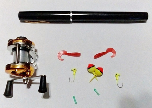 Imagen 4 de 4 de Equipo De Pesca Portatil Caña Lapicera 1,60 Mts , Reel Rotativo, Nylon Y Accesorios P-92