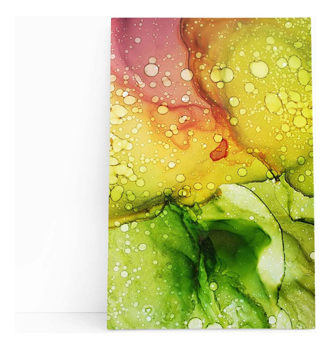 Quadro Decorativo Arte Abstrata Geométrica Canvas 140x90cm Cor Tons De Verde E Rosa Armação Borda Infinita