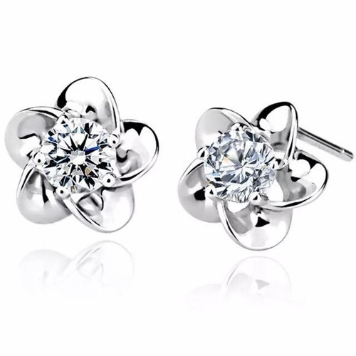 Aretes De Plata .925 Joyería Zirconia Púrpura Mujer Flor