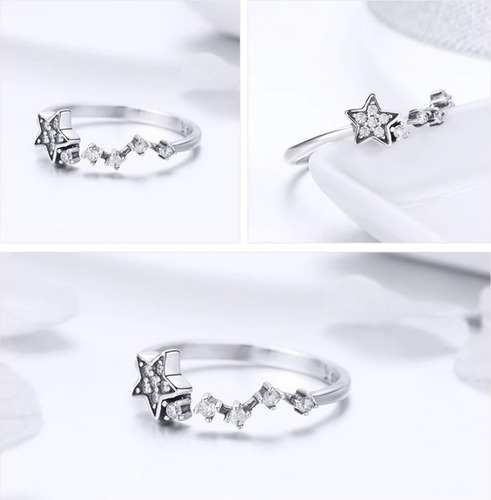 Imagen 5 de 6 de Anillo Ajustable Para Mujer Estrella Circones En Plata 925