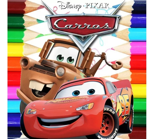 Kit 100 Desenhos Para Pintar E Colorir Carros Mcqueen E Mate - Folha A4 ! 2 Por Folha! - #018
