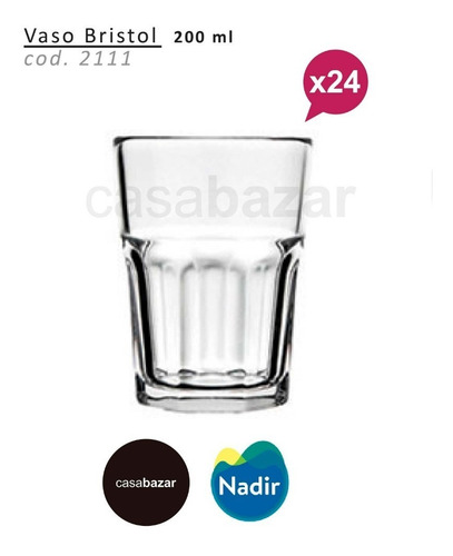 Imagen 3 de 7 de Vaso Vidrio Bristol Soda 200 Ml Nadir Cod.2111 X24 Unidades