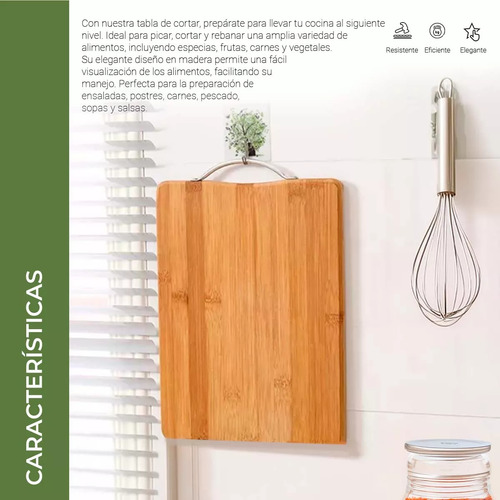 Tabla Picar Cortar Bambú Madera 38x28 Cm Resistente Duradera
