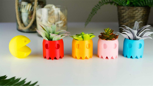 Imagen 7 de 7 de Maceta Para Suculentas O Cactus Temática Pac-man Kit X 5