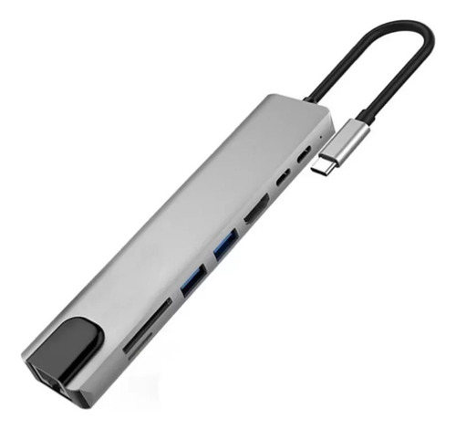 Hub Adaptador 8x1 Tipo C Hdtv / Sd / Tf / Usb 3.0 / Pd / Lan